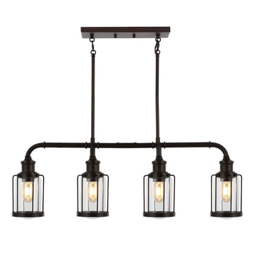 Abbott 34"  Farmhouse Industrial Iron/Glass Linear LED Pendant - JONATHAN Y